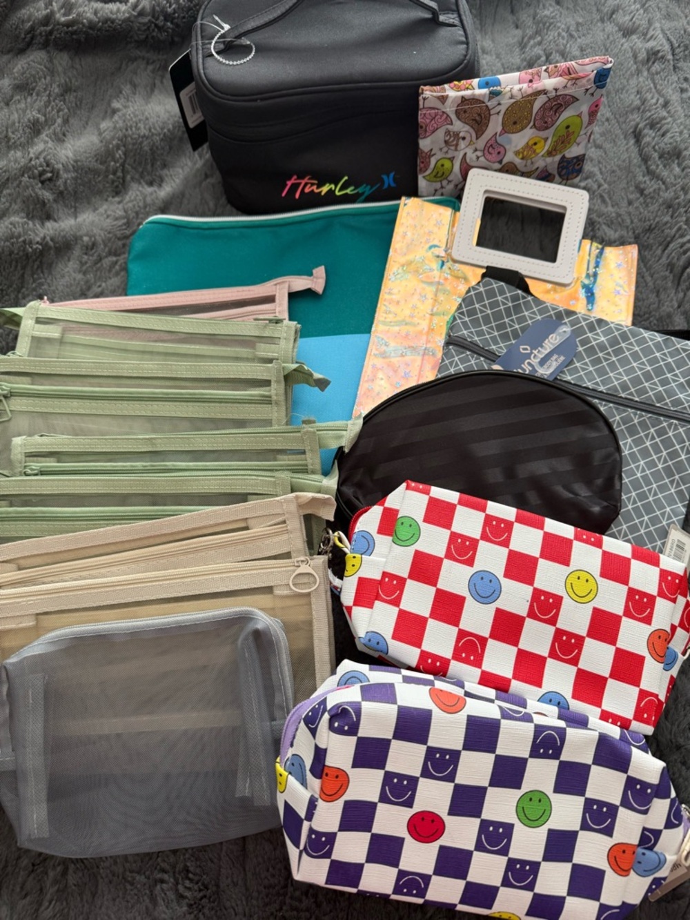 Multiples Black Travel Cosmetic Case with Assorted Colorful Pouches